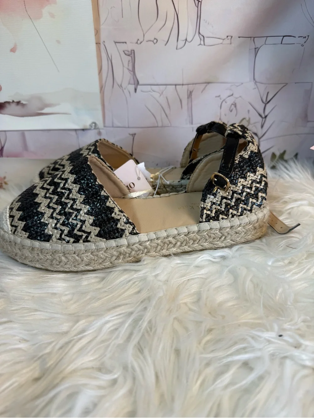 Black and Natural Zigzag Espadrille Sandals